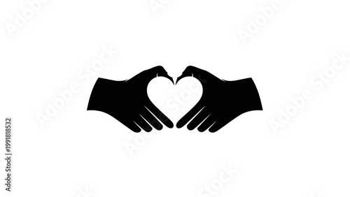 Black Silhouette of Hands Forming a Heart Shape on White Background