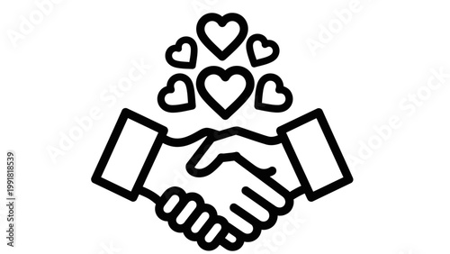 Handshake with Hearts Icon: Partnership, Trust, Love, Friendship, Collaboration, Support