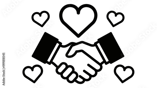 Handshake with Hearts Icon: Partnership, Trust, Love, Friendship, Agreement, Support