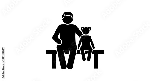 Father and Daughter Sitting Together on a Bench.