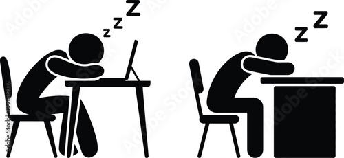 Two people sleeping at their desks while using laptops during what seems like a long workday