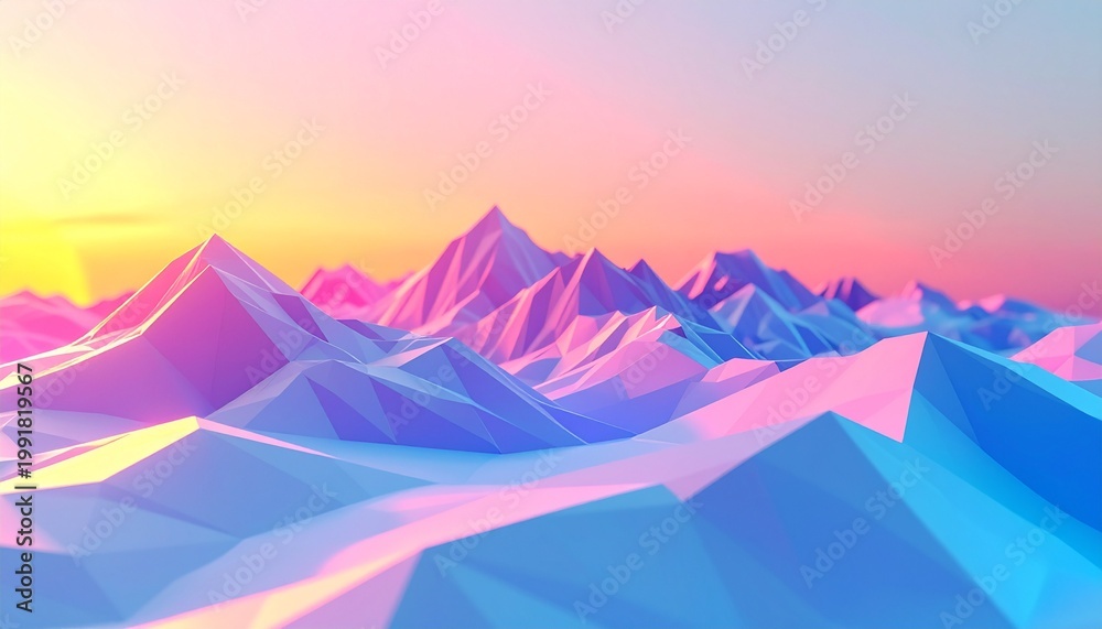 Fototapeta premium 3D mountain landscape with stylized low poly design and sunset lighting