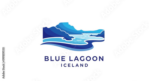 Blue Lagoon Iceland Logo Depicting Volcanic Landscape and Water.