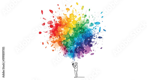 Rainbow explosion, colorful splatter, creative inspiration, artistic expression