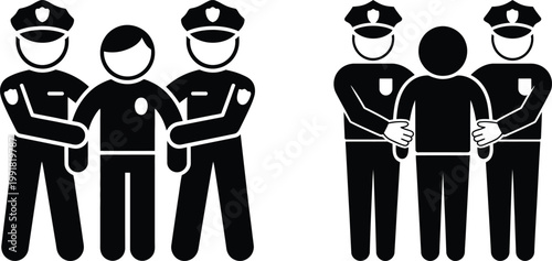 Police officers escorting and restraining individuals in a controlled manner