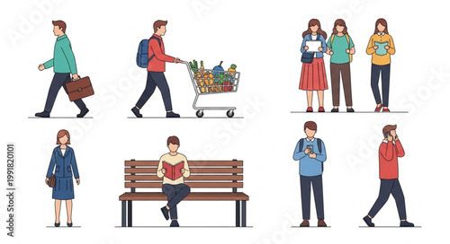 Diverse Group of People Engaged in Various Daily Activities.