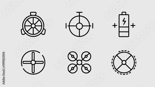 Electric aircraft propulsion and rotor icons - Ideal for eVTOL engineering, electric aviation startups, and green propulsion research.