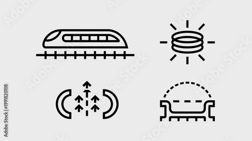 Precision maglev and coil induction symbols - Suitable for physics diagrams, urban transit UI, and engineering spec sheets.