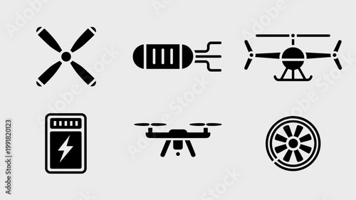 Geometric electric flight and propulsion system icons - Suitable for pilot interface design, aviation news, and sustainable flight tech.