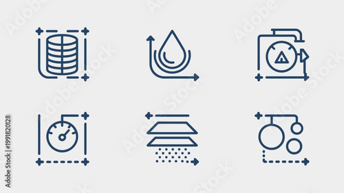 Technical reverse osmosis and filtration symbols - Perfect for industrial water manuals, desalination branding, and ecological UI.