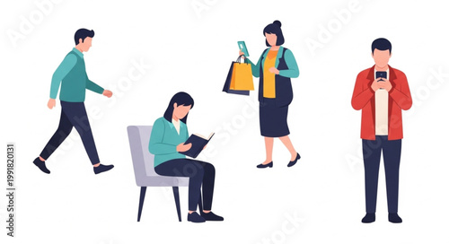 Diverse people engaged in various activities illustration.