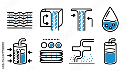 Bold desalination and pressure vessel icons - Suitable for marine water tech, industrial filtration news, and technical infographics.