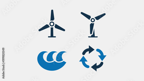 Flat marine energy vector icons – Perfect for clean energy apps, marine engineering, or tidal power presentations.