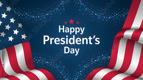 A festive Happy President's Day graphic with American flags  