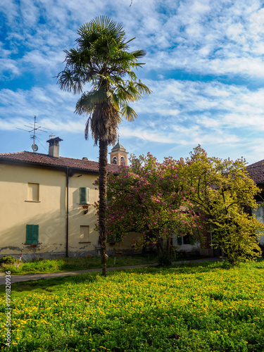 Old buildings in the Monza park, Italy, at April