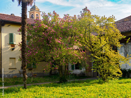 Old buildings in the Monza park, Italy, at April