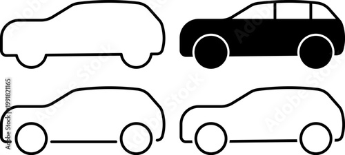 Car icon vector. Minimal car silhouette. Vehicle icon set. Automotive outline icon. Car symbol collection