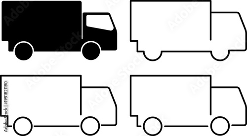 Delivery truck icon. Logistics truck vector. Cargo vehicle silhouette. Shipping icon set. Transport truck outline