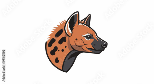 A stylized illustration of a hyena's head in profile, with brown fur and dark spots