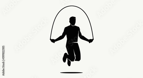 Silhouette of a man jumping rope in mid-air.