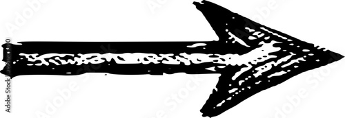 A black and white illustration of a grungy arrow pointing to the right on transparent background