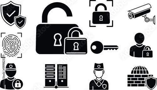 Cyber security and data protection icons: digital safety and privacy concepts with check mark