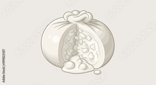 A stylized, monochromatic illustration of a partially opened, ripe pomegranate with juicy seeds spilling out