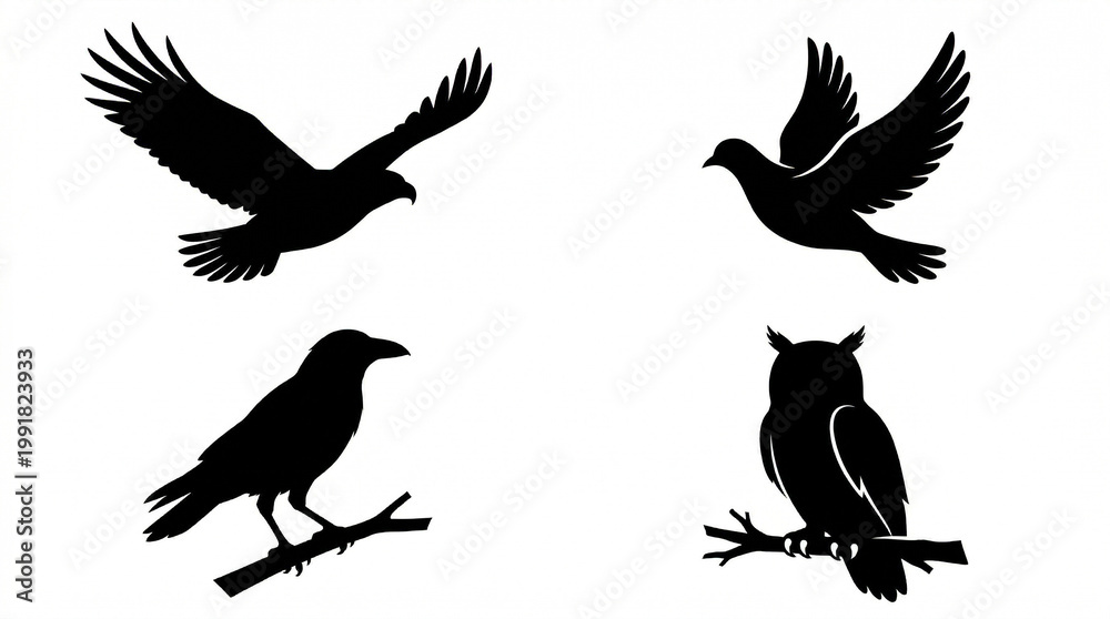 Fototapeta premium black silhouettes of birds on white background