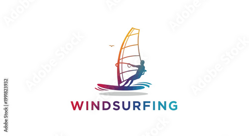 Colorful Windsurfing Logo Depicting a Person on a Sailboard on the Water.