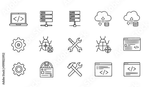 Programming line icons vector set coding developer tech UI symbols