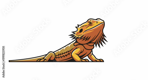 A stylized, orange bearded dragon reptile with spiky frills on its neck