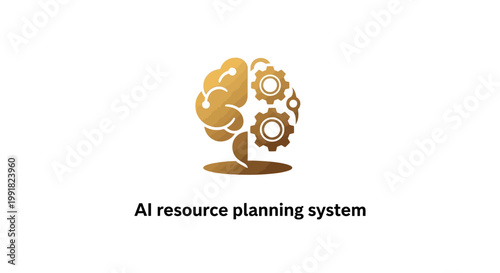Conceptual illustration of the human brain and gears representing AI resource planning.