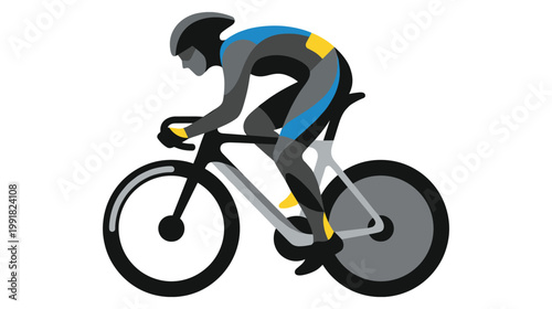 Professional cyclist in full gear, riding a high-performance racing bicycle.