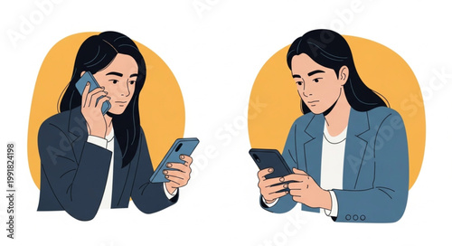Two women using smartphones for communication and information.