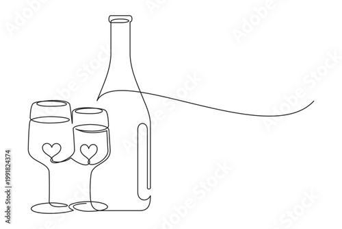 Continuous line drawing of a wine glass and bottle 5.eps