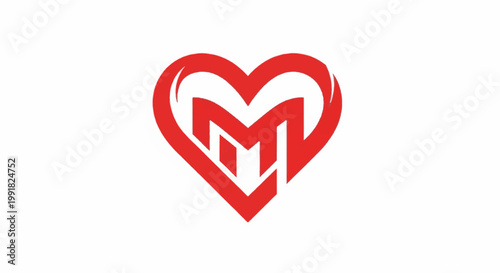 A stylized red heart with a capital letter 'M' inside