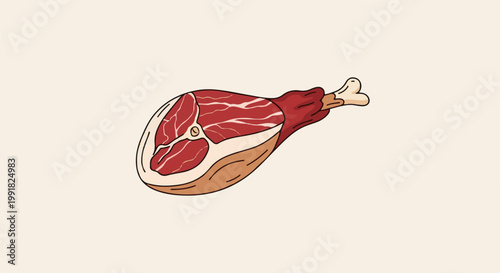 A stylized drawing of a ham leg with a bone, against a plain background