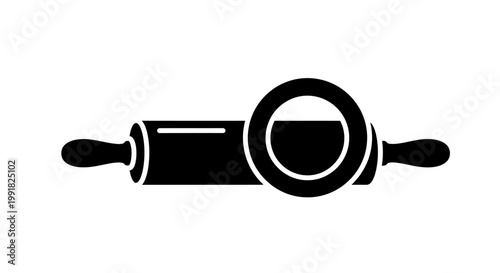 Magnifying Glass Over Rolling Pin Icon.