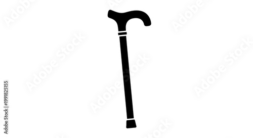Silhouette of a classic walking cane with a curved handle.