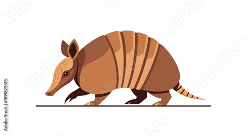 Minimalist Brown Armadillo Side View Vector Illustration