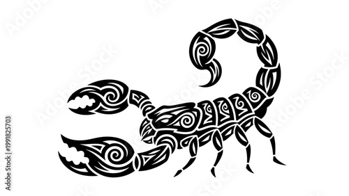 Tribal Scorpion Tattoo Design - Black and White Graphic Art