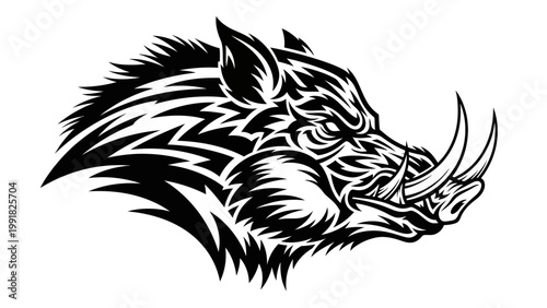 Aggressive Wild Boar Head Tribal Tattoo Style Vector Illustration