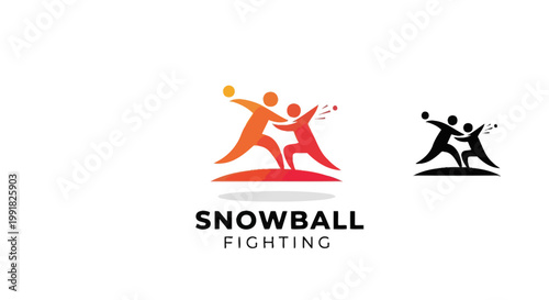 Dynamic and Energetic Snowball Fight Logo Depicting Playful Action.