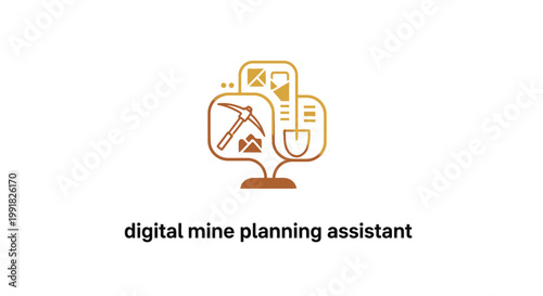 Digital Mine Planning Assistant Icon Depicting Mining Tools and Resources.