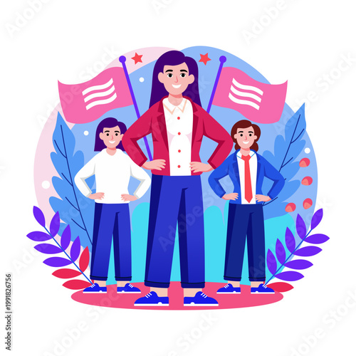 An illustration showing woman leadership in flat style

