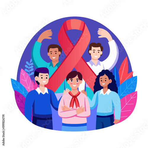 An illustration showing aids awareness in flat style
Protection, safety, security, rights, feminist, females, girls, characters, flat, vector, illustration 
