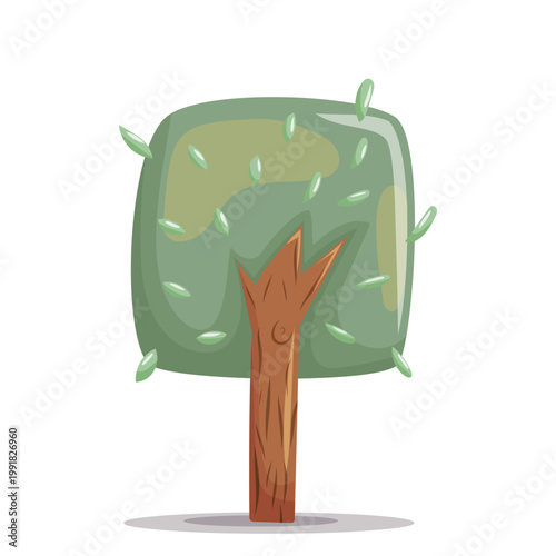 Square Shape Cartoon Tree Vector Illustration. Unique square shaped tree with geometric foliage, perfect for modern design, creative landscapes, and stylized game environments.