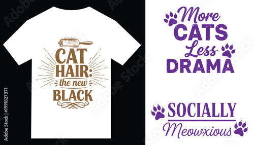 Cat themed tshirt design bundle with funny quotes and paw prints