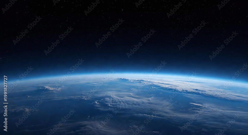 Fototapeta premium Earth with clouds and atmosphere in outer space for science advertising ai generated photo