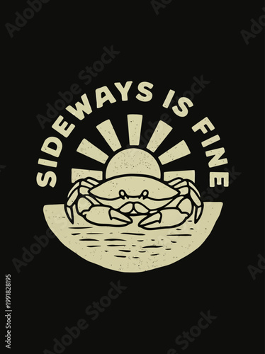 Crab side view on beach sand.